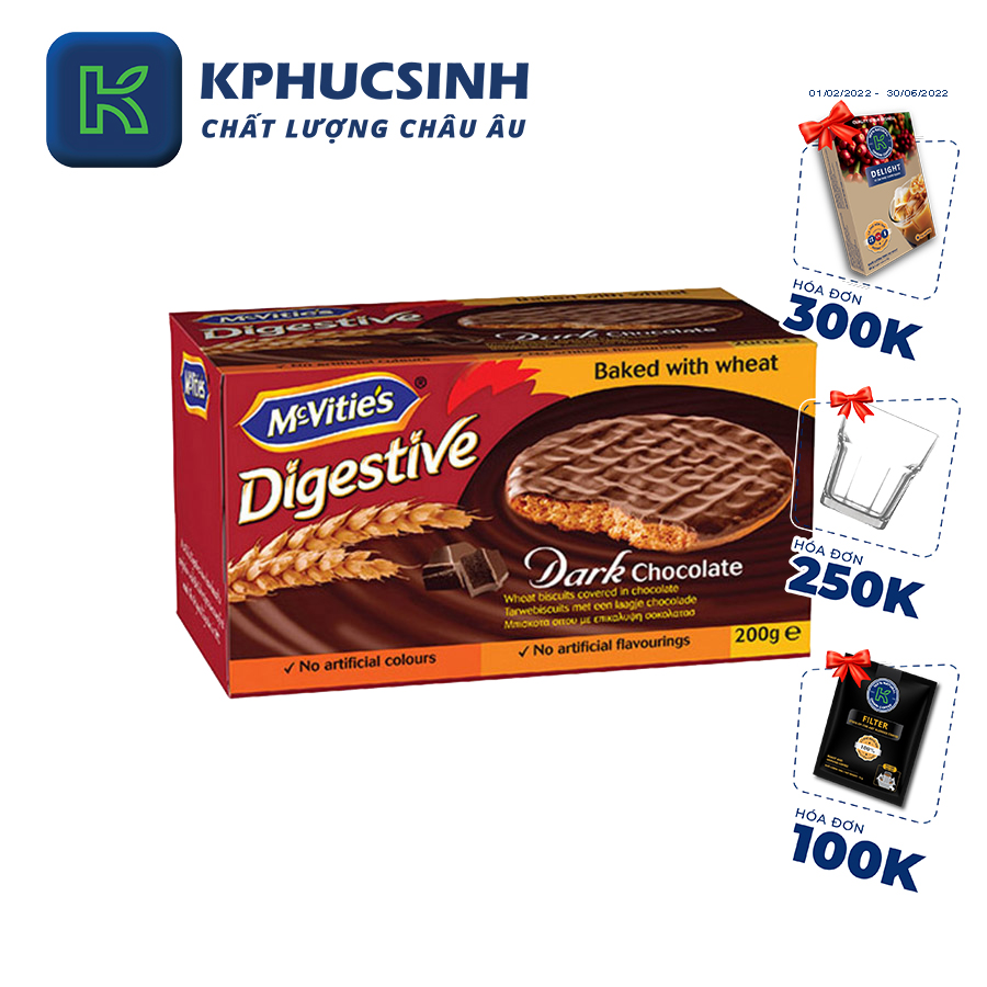 Bánh quy lúa mì nguyên cám sô cô la đen McVitie's Digestive 200g